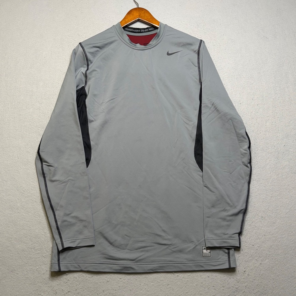 Nike Pro Combat Shirt Mens Large Grey Hyperwarm Dri-FIT Max Long Sleeve Fitted